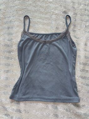 DAZY - Women's Blue Gray Lace-Trim Cami Tank Top - L